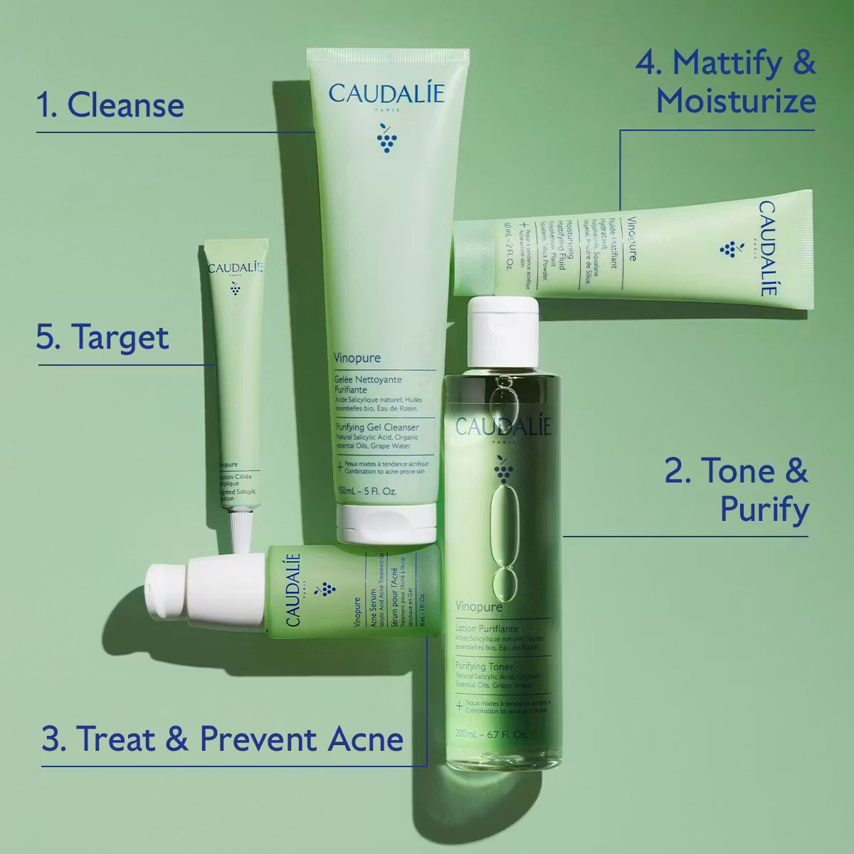 Caudalie Vinopure Purifying Cleansing Gel - Natural Acne Treatment &amp; Antioxidant Skincare